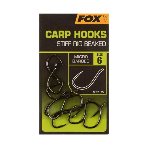 Fox Anzuelos Carp Hooks Stiff Rig Beaked Micro Barbed Size 6