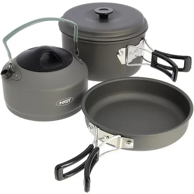NGT 3PC GUN METAL ALUMINIUM KETTLE POT & PAN SET FCC‐SET‐3PC