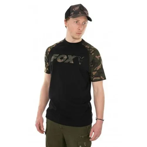 Fox Raglan T Shirt Black/Camo Size L
