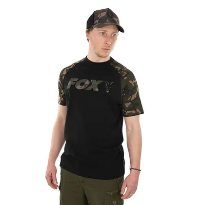 Fox Raglan T Shirt Black/Camo Size 3XL