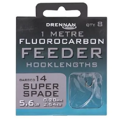 DRENNAN FLUOROCARBON 1MT FEEDER SUPER SPADE BARBED 14 5.6LB 0.20MM 2.54KG 8 UND