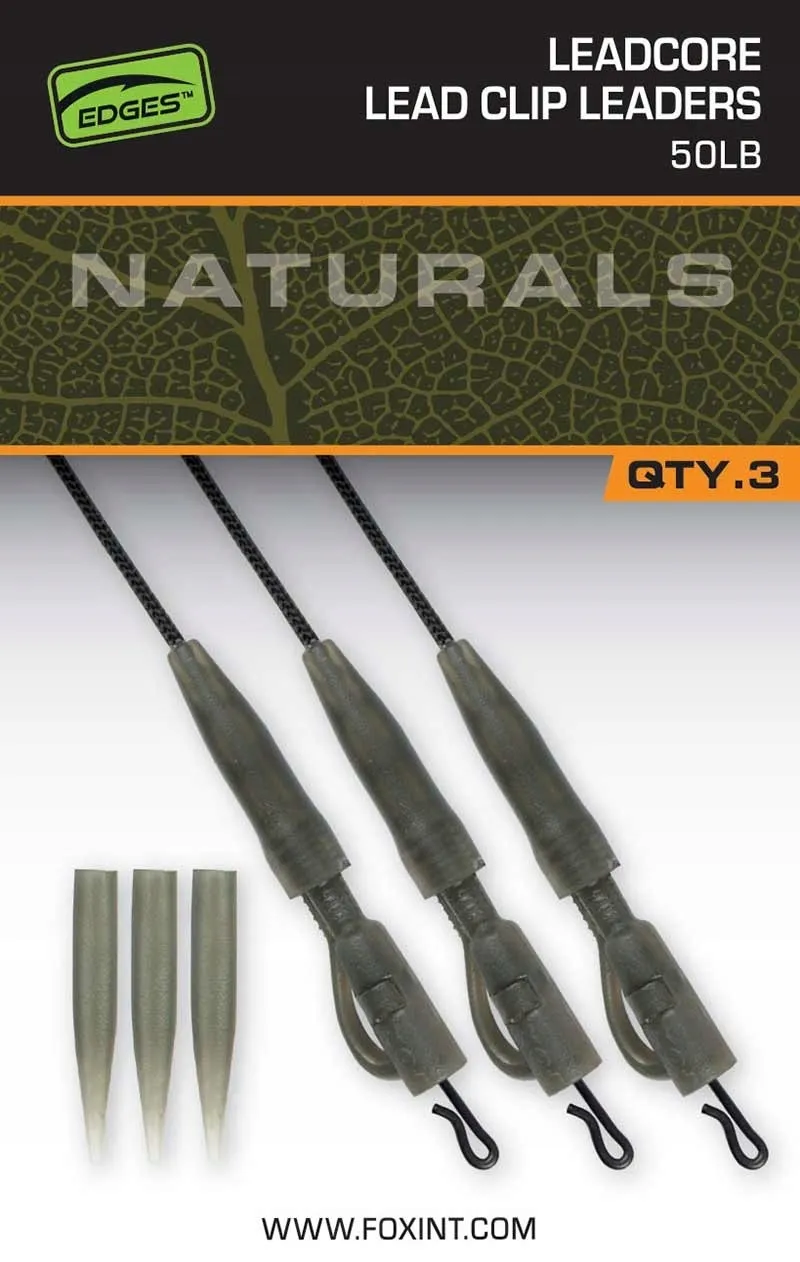 FOX EDGES™ NATURALS LEADCORE POWER GRIP LEAD CLIP LEADERS 50LBRS CAC852